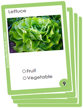 learn how to distinguish between fruit and vegetable with the aid of flash cards.