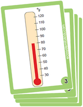 flash cards on teaching kids how to read a thermometer.