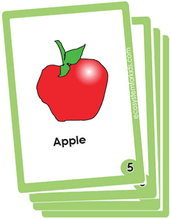 flash cards for classification as fruit or veggies.