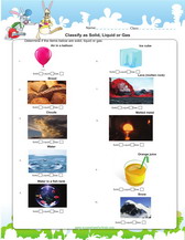 classify objects as solid, liquid or gas science worksheet for 2nd grade kids