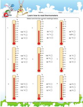 reading a thermometer 2nd grade worksheet for kids to review.