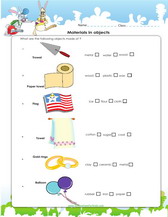 Material of objects worksheet for kids pdf