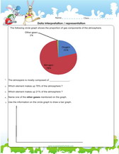 data interpretation from a pie chart record, science worksheet pdf