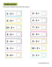 Worksheets subtraction 1st grade